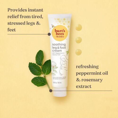 Burt's Bees Mama Soothing Leg & Foot Cream, Peppermint & Coconut Oils 3.38 oz