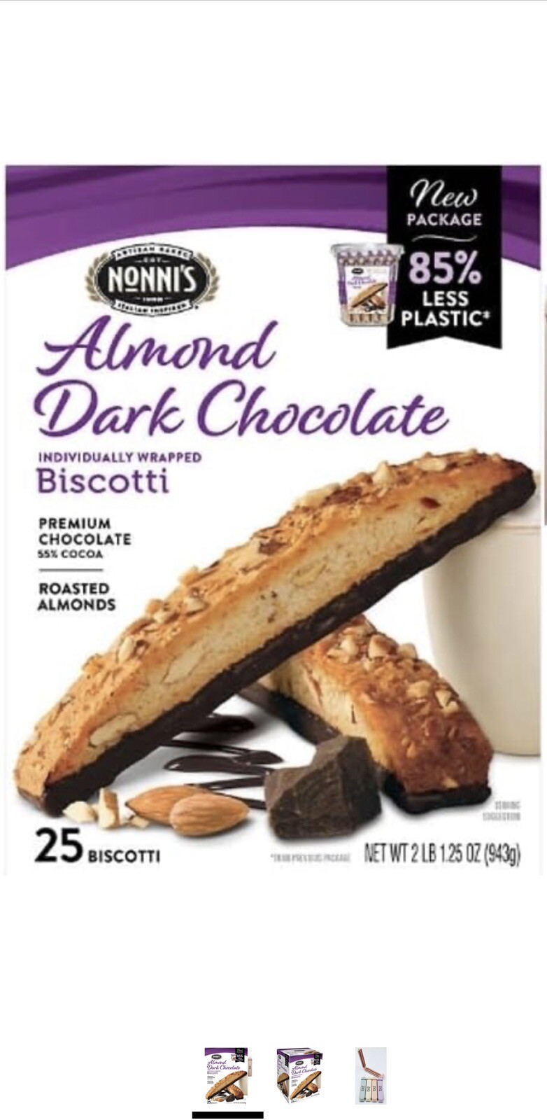 Nonni’s Almond Dark Chocolate Biscotti, 1.25oz 25 Count eBay