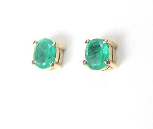 Colombian Emerald Oval Shape Stud Earrings 0.92 Cts 18K Yellow Gold Fine Jewelry - Picture 7 of 12