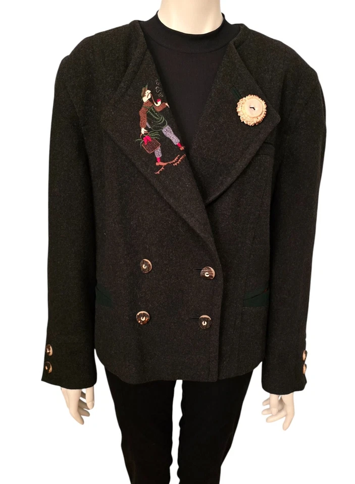 Julius Lang Damen Janker Jacke Loden Blazer Doppelreiher Gr. 46 Hirsch Knöpfe - Bild 2 von 4