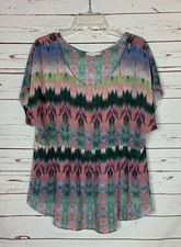 Entro Boutique Women's L Large Pink Short Sleeve Sheer Boho Summer Tunic Top