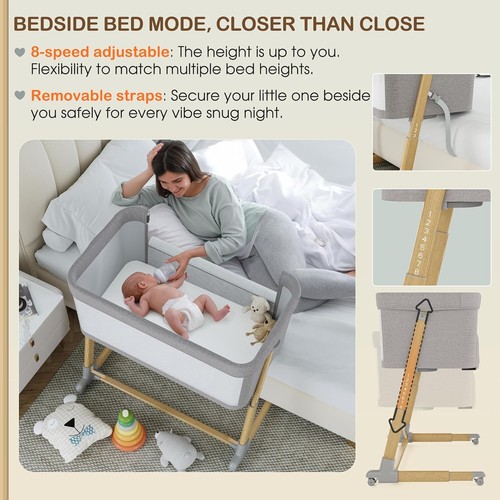 AMKE Baby Bassinets,All mesh Bedside Sleeper,Portable for Safe Co-Sleeping,Adjus - Picture 7 of 9