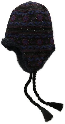 Muk Luks Womens Girls Beanie Cap Hat Earflaps Sprinkled Snowflake Sequin Galaxy