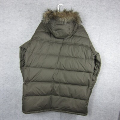Columbia Puffer Coat Jacket XL Faux Fur Hood Green Full Zip Duck