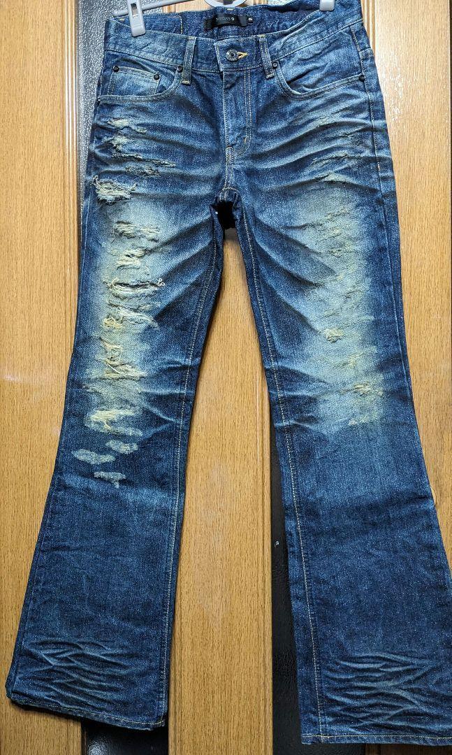 00S Midas9 Damage Denim Pants - Japanese Label, Unique 00S Midas9 Damage Denim Pants - Japanese Label, Unique
