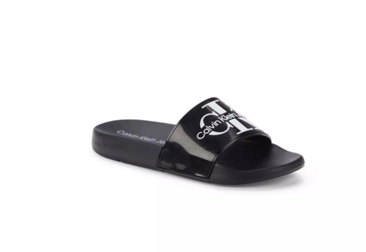 Calvin Klein Jeans CK Men s Black Avett Logo Slides Slippers 13M