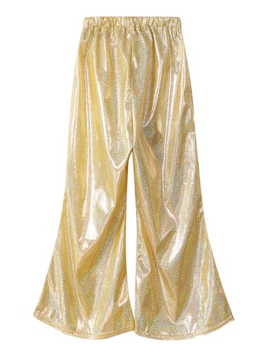 Girl Pant Shiny Metallic Flare Dance Pants Hippie Bell Bottom Wide Leg Dancewear - Picture 17 of 87