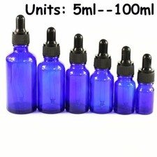 5ml - 100ml Round Empty Blue Glass Pipette Bottles Vials with Boston Eye Dropper
