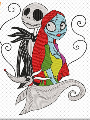 NIGHTMARE BEFORE CHRISTMAS JACK SALLY Halloween 6 Quilt Blocks Embroidered SET 2