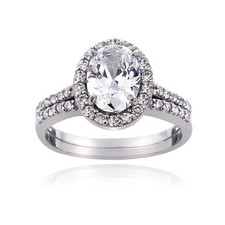 925 Sterling Silver 1.75ct CZ Oval Bridal Engagement Ring Set