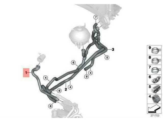 OEM BMW F25 F26 X3 X4 COOLANT HOSE HEATER ENGINE 64219305757 