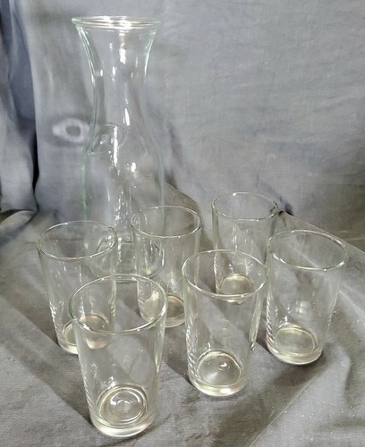 Rattan Carrier W/1 lt Carafe And 8 oz Juice Glasses, Set Of 6, EUC - Picture 5 of 6