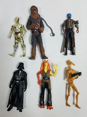 Lot of 6 Star Wars Action Figures LFL 2005 2006 2009 2010 Vader C3pO JarJar Bink