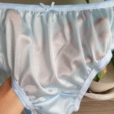 Vintage Slippery Nylon Panties Pastel Blue Bikini Sheer Brief Sz. 7-8 Hip 38-42"