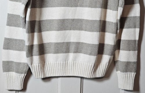 VTG Chaps Sweater Men Size L NWT Tan Ivory Striped Pullover Zip Neck Academia - Picture 13 of 24