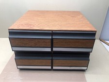 Lot of 2 - Vintage 1980's 2 drawer VHS VCR Tape Storage Case Faux Wood Grain