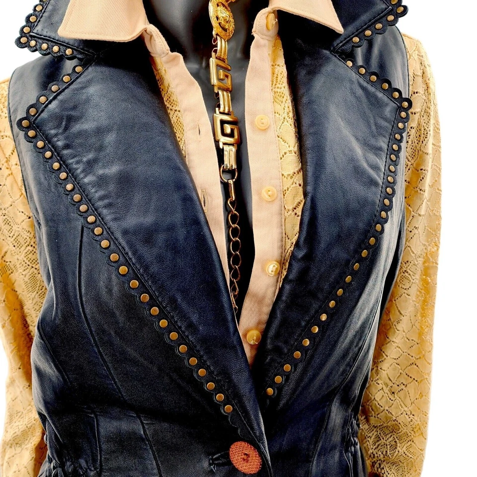 Chaleco de Cuero Wilson Gamuza Flores Cintura Ceñida Festoneado Ojal Detalle MEDIANO Foto 4 de 4