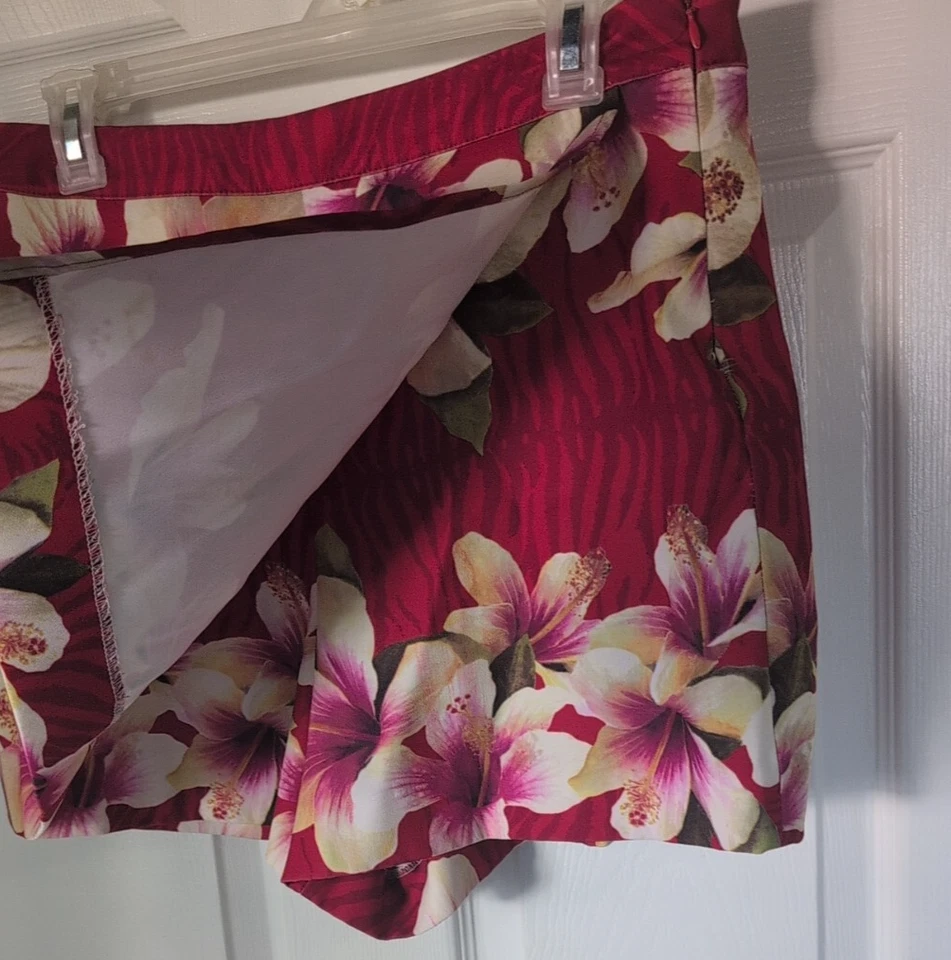 Pantalones Cortos Vintage Cache Rojo Tropical Floral Elastizados Talla 10 Envoltura Frontal Años 90 Y2K Foto 4 de 4