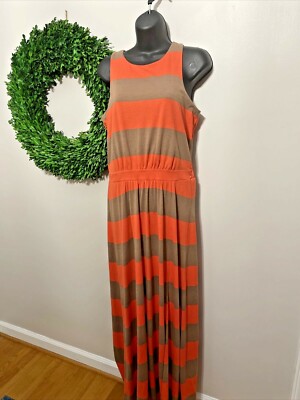 strapless open back dress 70s Yellow Orange Striped Nylon Maxi Dress, at Home Wear, Sears main image 1