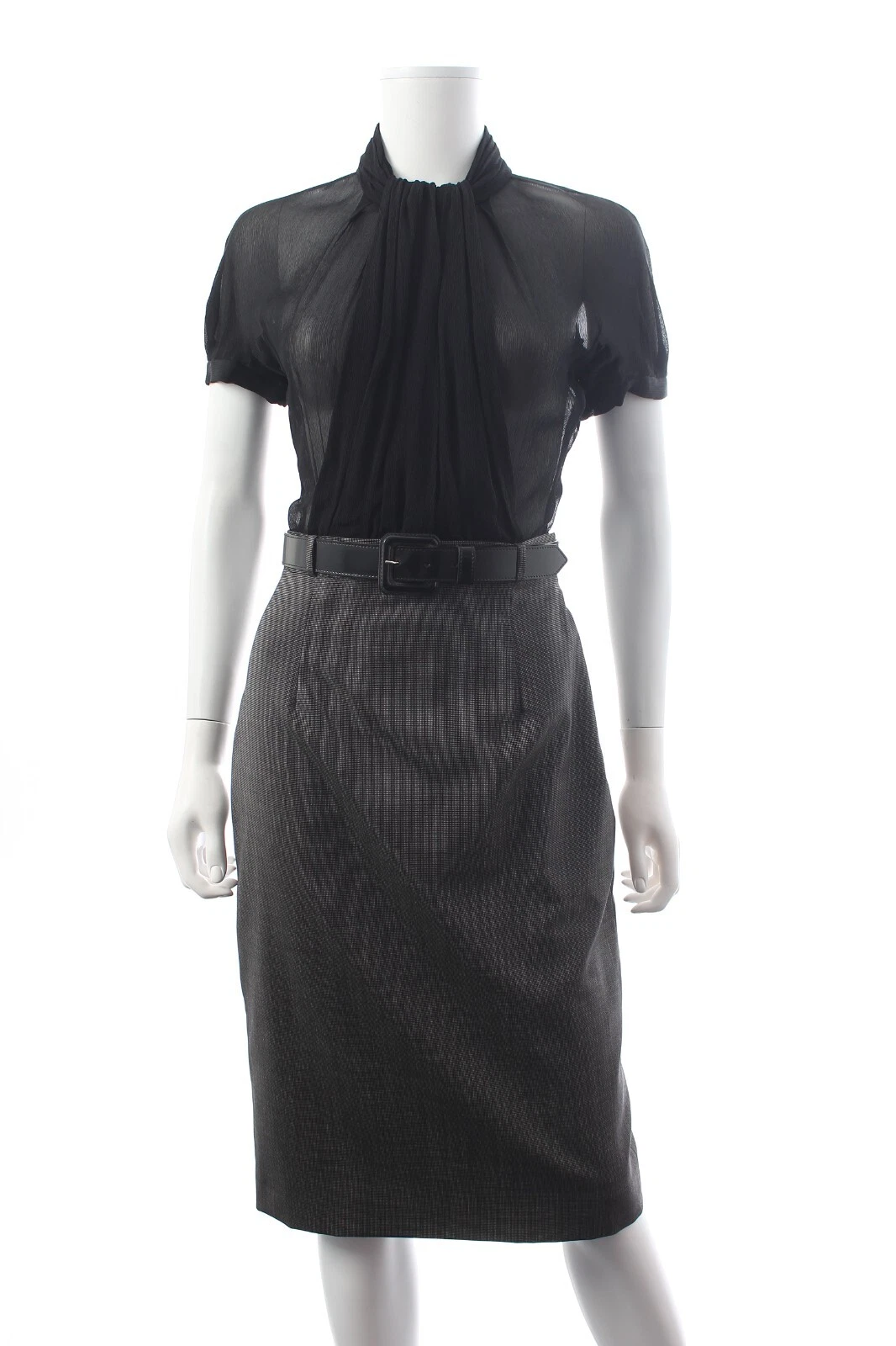 Robe bicolore en soie ceinturée Christian Dior / Noire