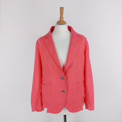 Pure Collection Size 14 Coral 100% Linen Collared Summer Blazer Jacket  Pockets UK