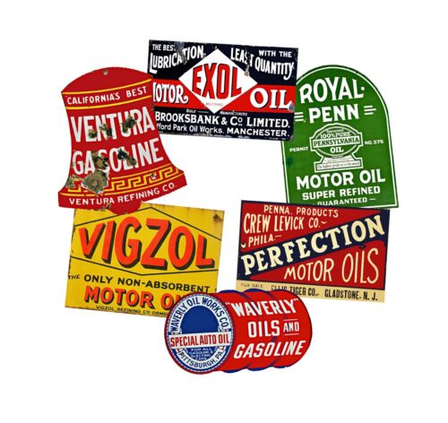 Oil Can Label Stickers Set, 6 Car & Garage Decals REPRODUCTIONS, Gas Sign Label - Picture 1 of 7