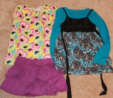 LOT OF 3 Girls Sz 7 MIXED LOT long-sleeve short-sleeve shirts w/ skirt EUC