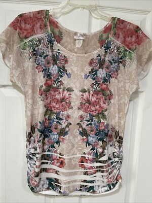 Lavish Women s Top Size M Multicolor Floral Pattern Round Neck
