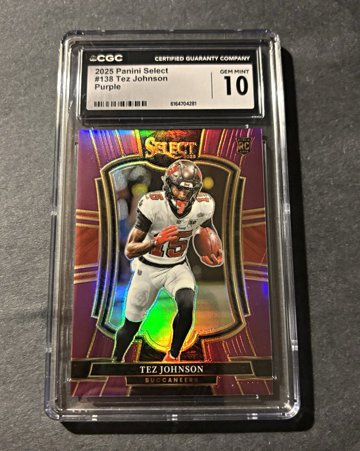 Panini 2025 Select Tez Johnson Premier Level Purple Prizm /75 RC #138 Bucs