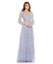 Mac Duggal 35107 Long Blouson Floral Embroidery Gown Sz 14 Periwinkle $598