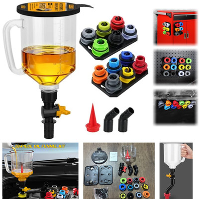 18-Piece Engine Oil Funnel Set 1.36 qt with 12 Adapters Magnetic Storage Trays