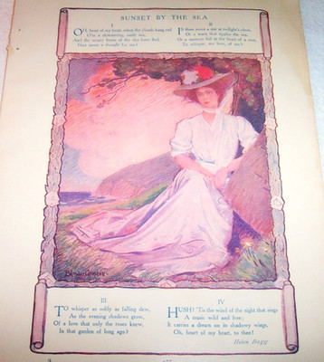1908 Sunset by the Sea - Poem by Helen Bagg , Illustration by Blendon Campbell
