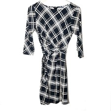 Ann Taylor black and brown plaid 3/4 sleeve dress size medium petite MP B108