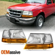 For 1998 1999 2000 Ford Ranger Chrome Headlights w/Corner Lamp Amber Signal Pair