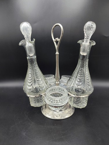 Ancien serviteur à condiments, Présentoir, Métal & Verre - Picture 4 of 19