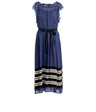 Prada Sheer Midi Dress Womens 12 Black Navy Silk