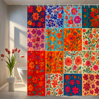 Colorful Floral Shower Curtain - Vibrant Flower Design for Bathroom