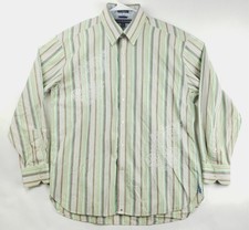 Vintage Tommy Hilfiger Shirt Mens L Green White Embroidered Flip Cuffs 80s 2-Ply
