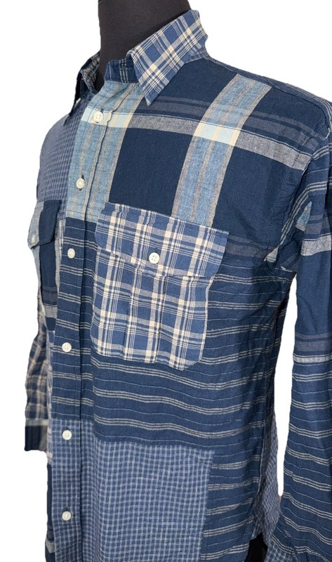LAUREN RALPH LAUREN BLUE PATCHWORK LINEN COTTON BUTTON DOWN SHIRT SZ S $145.00
