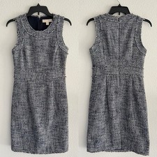 Michael Kors Blue Grey Tweed Sheath Dress Size 2 Lined Career Workwear Business