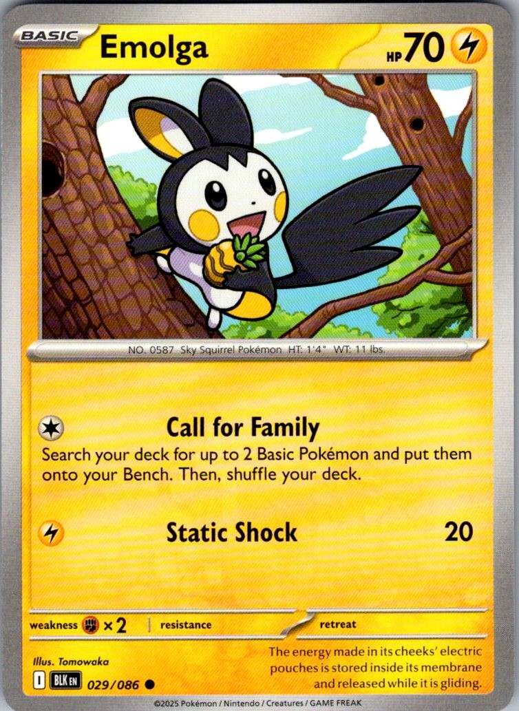 Emolga Black Bolt 029/086 Common Pokemon Near Mint