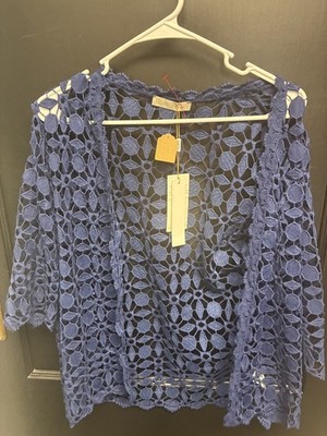 NWT Bella Pogue Navy Blue Open Knit Formal Shift Size L