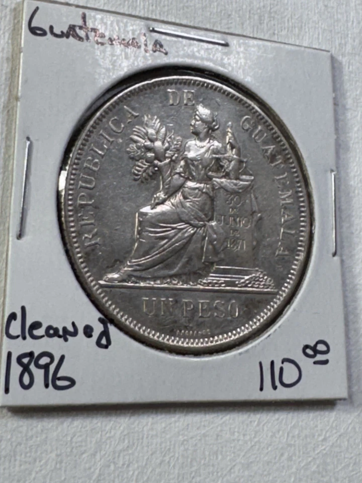 1896 Guatemala 1 Peso Large Silver Coin Cleaned - Image 2 of 4