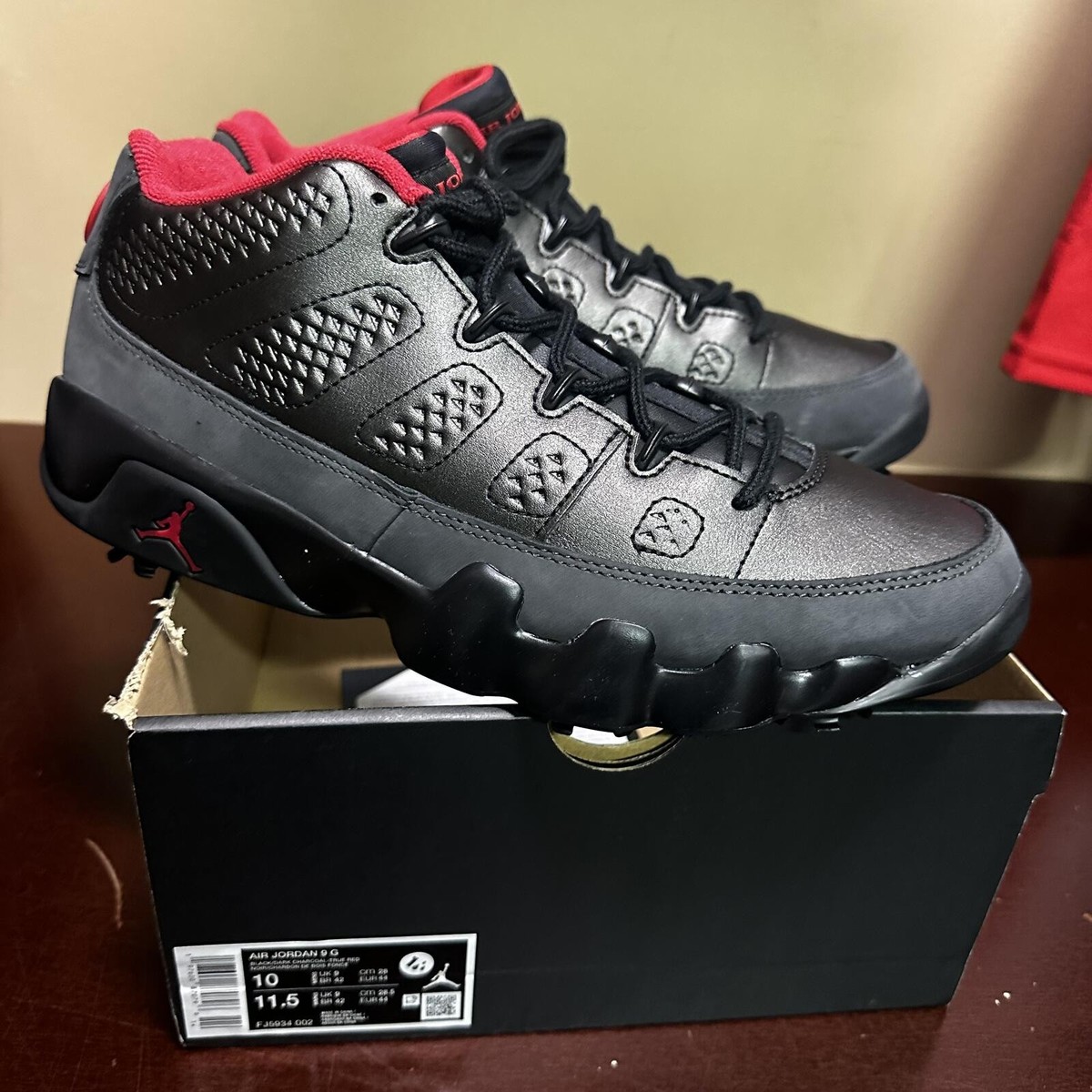 Nike Air Jordan 9 Retro Low Golf Men's Size 13 Charcoal Black Red