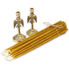 Set of 2 Eagle Design Candle Holders and 20 Beeswax Church Candles