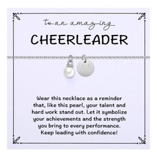 Initial Y Necklaces for Cheerleader, Pearl Necklace Gifts for Cheerleading Squad
