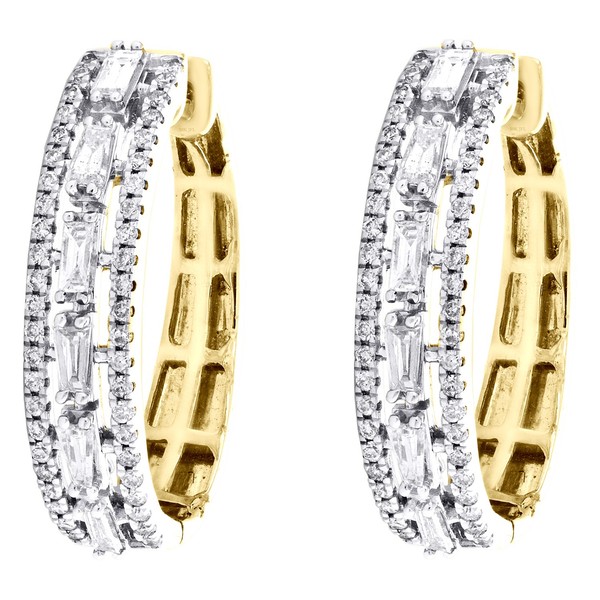 JFL Diamonds & Timepieces 10K Gelbgold Ohrringe 1 CT Diamant-Baguette Prong Hoop-image