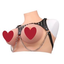 Women Faux Leather Chest Harness Suspenders PU Belt Metal Chain Cage Bra