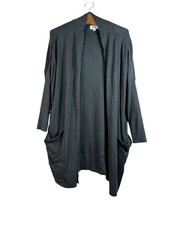 Pact Airplane Wrap Organic 100 Cotton Cardigan Gray Open Front Pockets Sz M/L