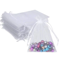 100pcs 5X7 Inches White Organza Bags Christmas Drawstring Pouches Party Weddi...
